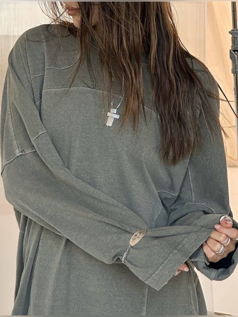 JOAH BROWN 🩶 Vintage Panel Long Sleeve Haze Cotton S/M Oversized 🪷 Pristine! - Picture 2 of 15